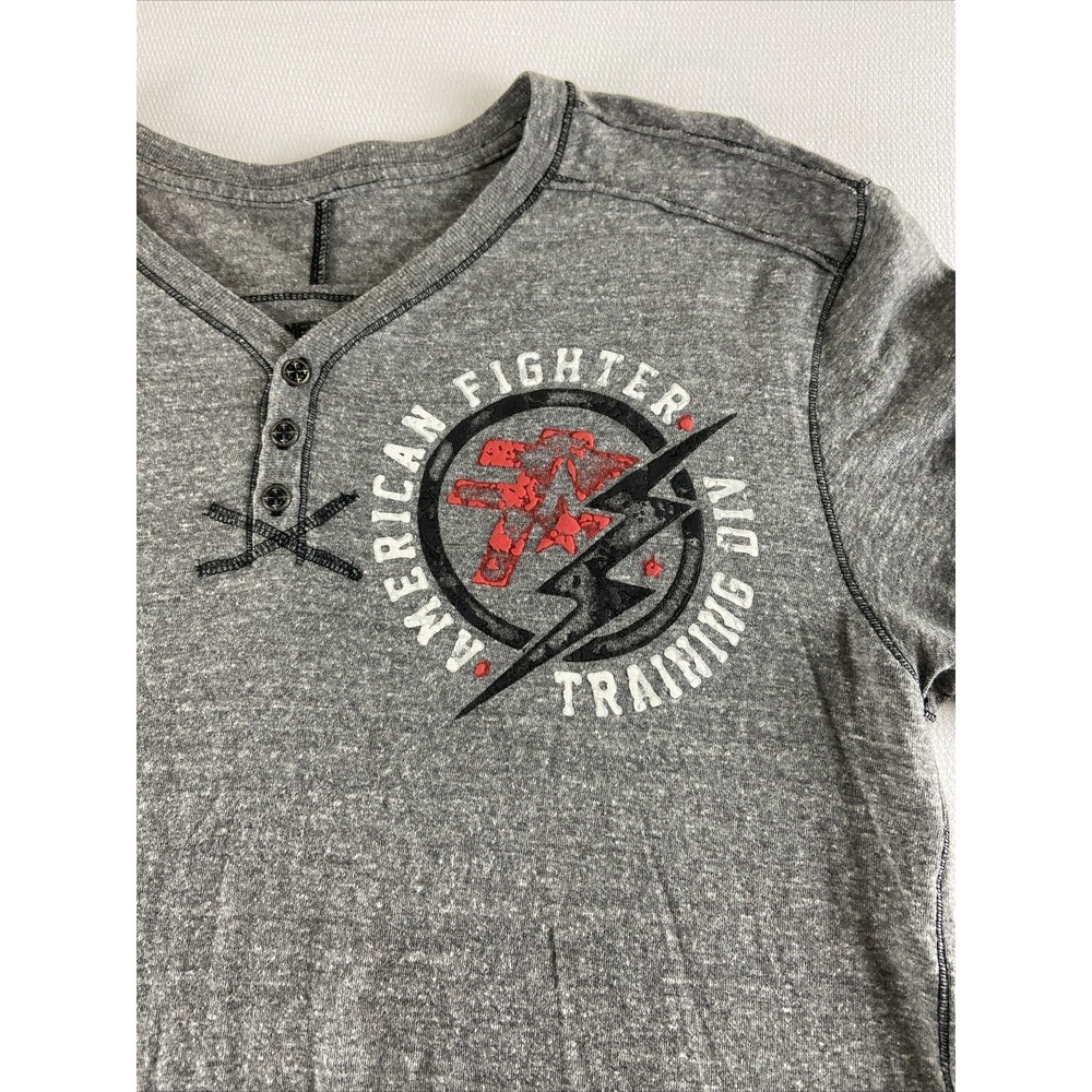 American Fighter Training Div Henley Shirt L/S Men's XL Gym‎ Workout Black Gray - Picture 2 of 9